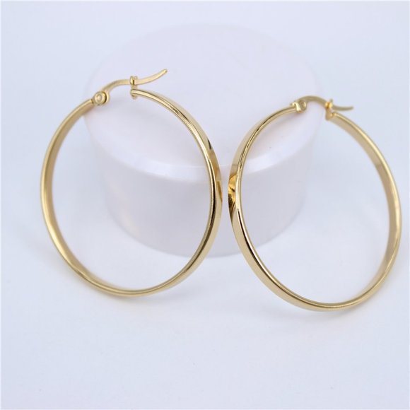 NEW 18K Yellow Gold 1.5'' Round Hoop Earrings X - Picture 2 of 4